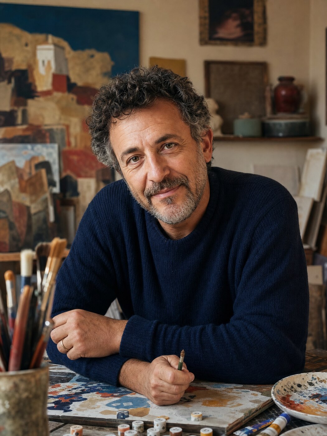 Fabrizio Puglisi, curatore di TelaViva, nel suo studio